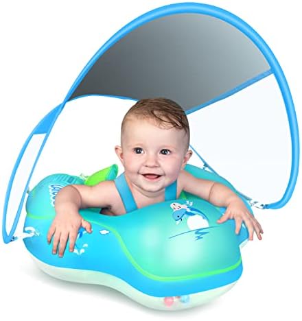 LAYCOL Baby Swimming Float Inflatable Baby Pool Float Ring Newest with Sun Protection Canopy,add Tail no flip Over for Age of 3-36 Months