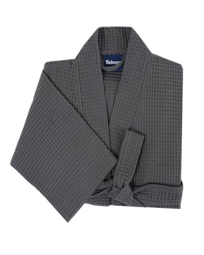Twinzen Bademantel Herren Waffelpique – 100% Baumwolle – Leicht und Weich Bademantel Baumwolle - Dunkelgrau - XL