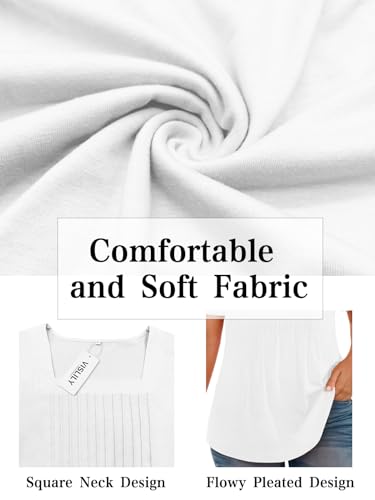 VISLILY Plus-Size-Womens-Summer-Tops Trendy Square Neck T Shirts Cute Flowy Pleated Tunics Casual Short Sleeve Blouses XL-5XL4