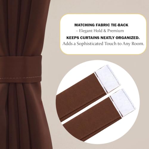Image of 100% Blackout Window Curtains, 7 Feet, Solid Design, Faux Silk, Thermal Insulated, Noise Reducing Eyelet Door Curtain with Tie Back for Living Room & Bedroom, 115x210cm, Pack of 1 - Coffee