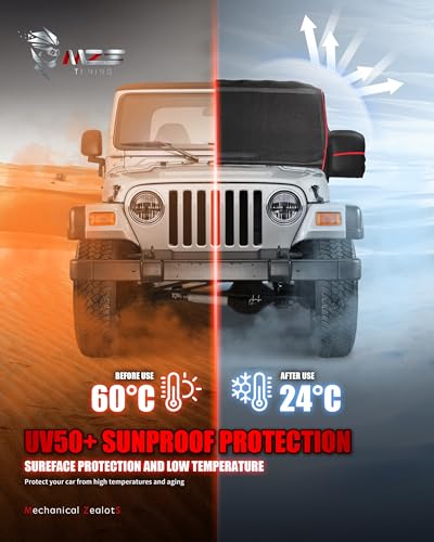MZS Cab Cover Compatible with Wrangler TJ YJ 2 Door 1986-2006, 600D Waterproof Wrangler Cover With Mirror Pocket 6 Gust Hook Car Half Covers Windproof Sun Snow Rain Scratch Protection