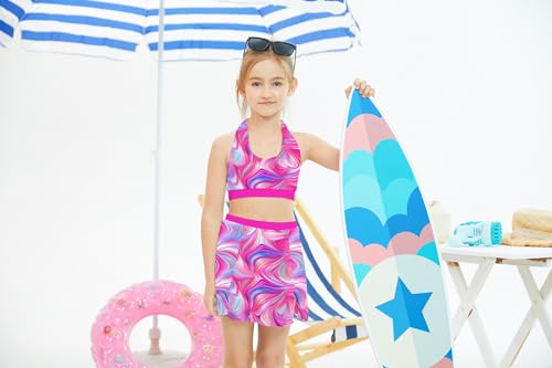 uideazone Girls 4 Piece Bathing Suit Summer Halter Swimsuit with Skirts Beach Bikini Cover Up Sets 7-12 Years4