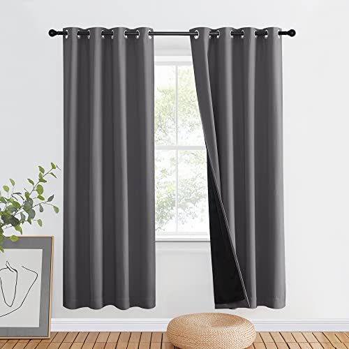 NICETOWN Grey Full Shade Curtain Panel, Energy Smart & Noise Blocking Out Blackout Drape for Dining Room Window, Thermal Insulated Guest Room Lined Wi
