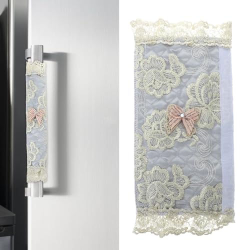 GAROZATION 2stücke Kühlschrank Griffabdeckung Aus Spitze Schutz Für Doppel-türgriffe Schmutz Und Fingerabdruckschutz Einfach Anzubringen Elegantes Design