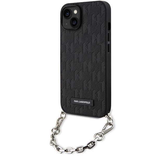 Karl Lagerfeld KLHCP14SSACKLHPK Coque de protection rigide pour iPhone 14 6,1" avec chaîne Saffiano Noir