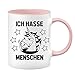 Kubek z jednorożcem z napisem "Ich Hasse Menschen" – zabawny kubek do kawy – zabawny kubek z sentencjami – prezent dla koleżanki – różowy