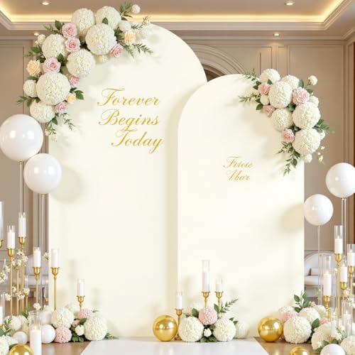 Image of Ivory Arch Cover Set of 2 Spandex 7.2 and 6ft Ivory Arch Backdrop Cover Wedding Arch Stand Covers for Bridal Shower Wedding Baby Shower Birthday Party Ceremony Banquet Photo Arched Background