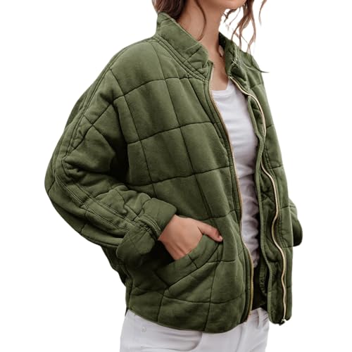 Womens Quilted Puffer Jacket Long Sleeve Zip Up Jacket Coat Casual Oversized Outerwear for Fall Winter4