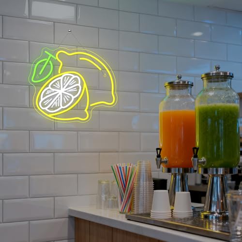 Image of Lemon Slice Neon Sign Yellow Lemons Neon Light Hanging Wall Art Dercoration in Hypebeast Room Decor Fruit Shape Led Light for Bar Club Party Fruit Shop Restaurant