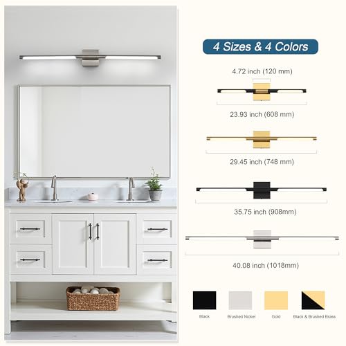 Image of TODOLUZ 40-Inch 5CCT 22W LED Bathroom Light Fixture, Brushed Nickel 2700K-5500K Wall Sconce Vanity Lighting with Rotatable Lamp Tube