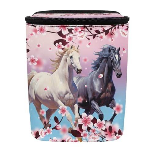 Image of Horse Animal Car Trash Bin Bag with Pink Cherry Blossom,Hanging Auto Garbage Can Waste Storage Bag Universal Fit Most Vehicle Truck SUV,Durable and Leak Proof