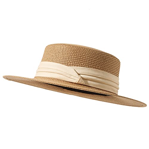 Lanzom Sun Hats for Women Wide Brim Straw Boater Hat Foldable Packable Beach Hat for Summer Fit Size 6 8/7-7 1/4