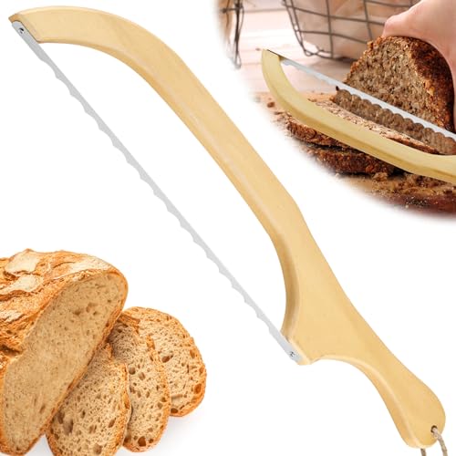 Bread Cutter Serrated Bagel Cutter, Wooden Bread Bow with Stainless Steel Blade Practical Sourdough Slicer with Wooden Handle 15.7×2.8 Inch Slicer Sourdough for Home Baking(01)