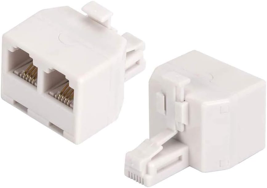 Phone line Splitter, RJ11 Wall Plate Male Plug to Dual RJ11 Female Socket Adapter 2 Pack - White