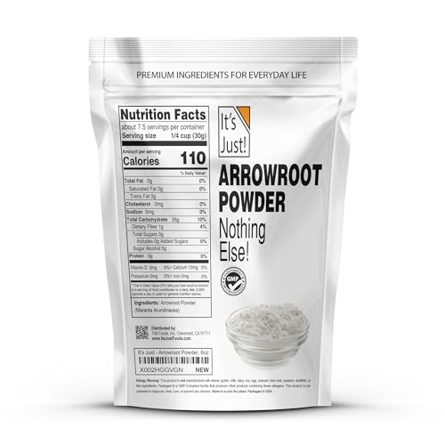 It's Just - Arrowroot Powder, 8oz, Natural Thickener, Gluten-Free, Dairy-Free, Non-GMO, Cornstarch Substitute
