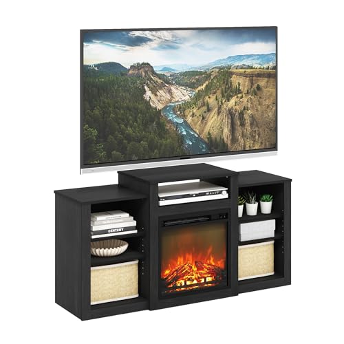 Image of Furinno Jensen TV Stand with Fireplace, Entertainment Center, TV Console for TV up to 55 Inch with Fireplace, for Living Room, Bedroom, Dark Americano