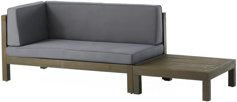 Left Corner Outdoor Loveseat & Coffee Table Set - Dark Grey - Acacia Wood Patio Furniture - Modern & Durable for Backyard Relaxation