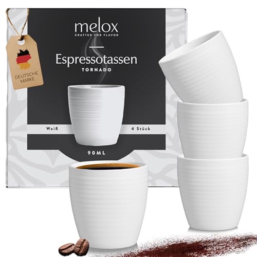 MELOX - 4er Set Espressotassen Tornado-Line Porzellan Weiß - 4 x 90ml...