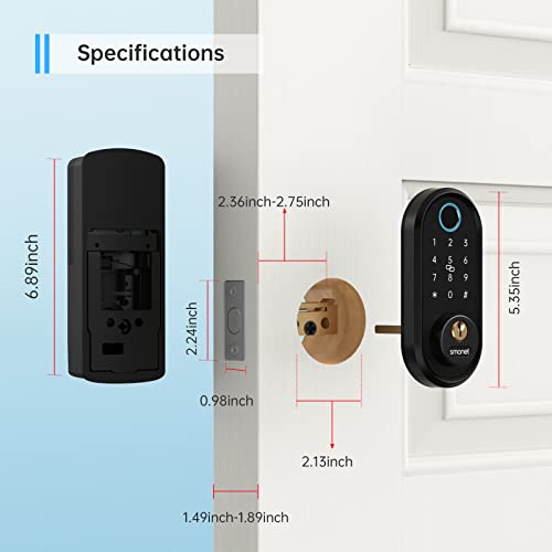 Smart Lock, Smonet Fingerprint Door Lock Smart Deadbolt Keyless Entry - Electronic Digital Keypad With Biometric Fingerprint, Smartphone App Auto Lock Bluetooth Keys Fobs Smartlock For Alexa, Home #TOP5