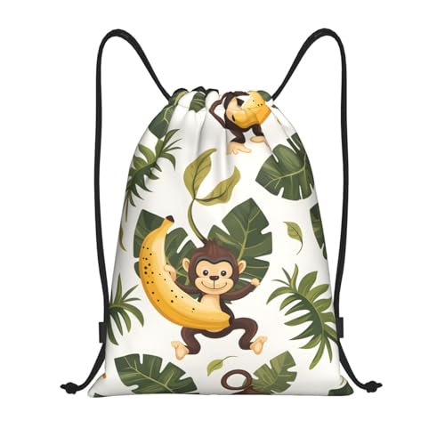Monkey Banana Tree Drawstring Backpack for Women Men Lightweight Sports Gym Sackpack Cinch Bag Water Resistant Draw String Bags for Hiking Yoga Swimming Travel Beach