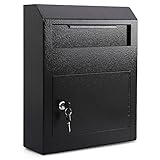 KYODOLED Depository Drop Safe Wall Mounted Mailbox,Heavy Duty Security Storage Key Lock Box,Anti-Fishing Locking Secured Steel Mail Box,0.43CF Black