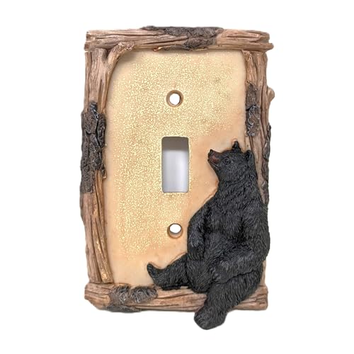 BestGiftEver Black Bear on Logs Single Toggle Switch Cover Wall Plate for Cabin Lodge Style Home Decor | Ideal for Nature and Wildlife Lover