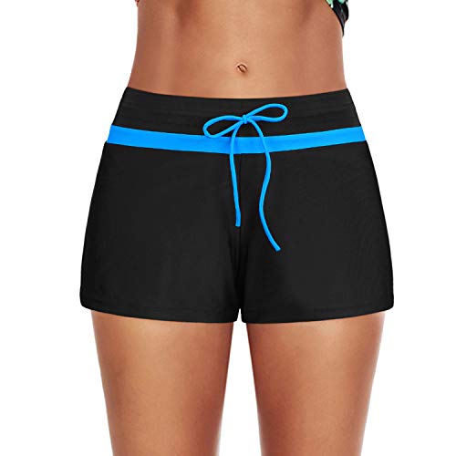 Century Star Women Boyshorts Swimming Bottom Stretch High Waist Drawstring Tankini Swimsuit Swim Shorts 04 Blue Medium US 4-6