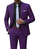 YND Men's 2 Piece Suit with Tie, One Button Slim Fit Solid Jacket and Pants Set, Suits for Men Prom Party Wedding & Business, Deep Purple