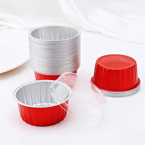 Eusoar Cupcake Liners Aluminum With Lids, 100Pcs 5Oz 125Ml Aluminum Foil Muffin Liners Cups, Disposable Aluminum Foil Cupcake Baking Cups Ramekins Holders Cases Boxes Pans With Lids #TOP5