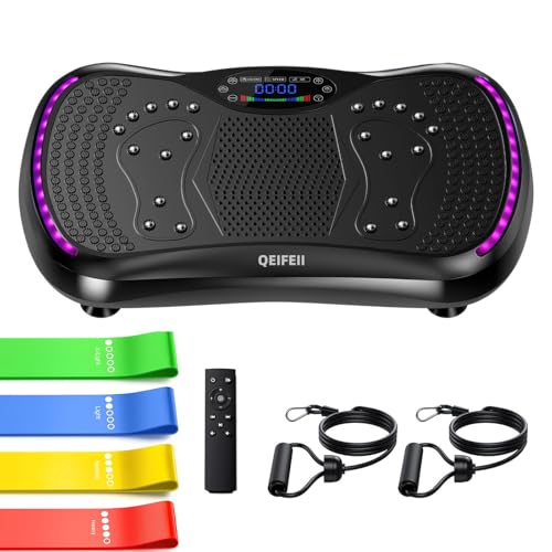 QEIFEII Plateforme Vibrante, Plateforme Vibrante Perte de Poids, 200 Vitesses Réglables Poids Maximal de 400lbs Entraînement Complet du Corps, avec Bandes de Résistance pour Drainage Lymphatique