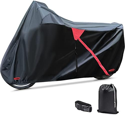 Autolion Motorcycle Cover,Waterproof Zipper 420D Heavy Duty Outdoor Cover for All Seasons Windproof, high Heat Resistance dustproof and Rainproof Snowproof(Red Zipper L fits up to 91inch)