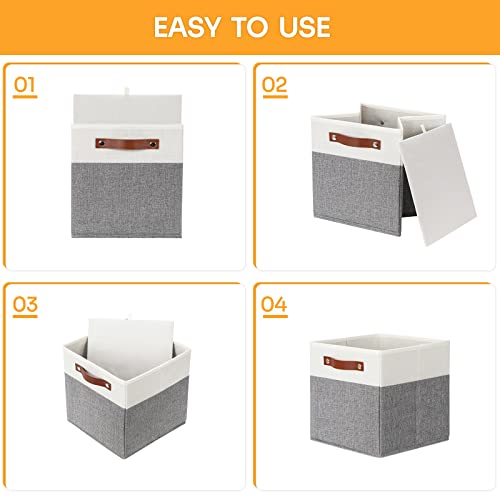 Dullemelo 11X11 Storage Cubes, Collapsible Sturdy Cube Storage Bins With Handles For Organizing,Fabric Storage Cubes Baskets For Shelves Nursery Closet Home Organization And Storage (White&Grey) #TOP4