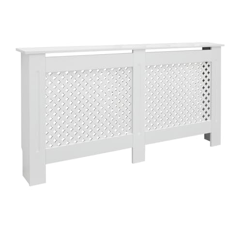 ECD Germany Heizkörperverkleidung mit Wabenmuster 152x19x82 cm Weiß aus MDF lackiert für Schlafzimmer Wohnzimmer Heizungsverkleidung Heizkörperabdeckung Heizungsabdeckung Heizung Heizkörper Abdeckung
