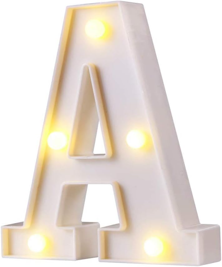 House of Quirk 6" LED Marquee Letter Lights Sign, Light Up Alphabet Letters for Wedding Birthday Party Christmas Home Bar Decoration Battery Operated - A