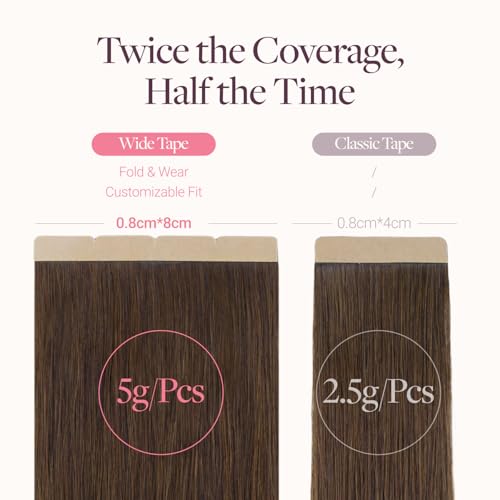 Image of GOO GOO Tape In Weft Hair Extensions Human Hair, 4A Chocolate Brown, 8cm Wide Tape, 14inch 20pcs 100g, Tape Weft Hair Extensions, Seamless Tape in