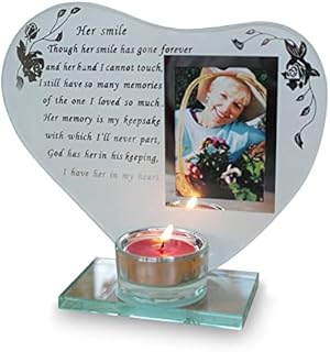 Her Smile Glass Memorial Candle Holder and Photo Frame | Thinking of You Gifts | Mum Memorial Gift | Memory Gifts for Mum, Grandma, Grandmother