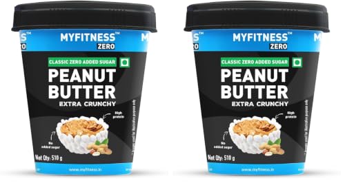 Image of MYFITNESS Zero Peanut Butter Classic Zero Sugar Extra Crunchy 510g | 28g Protein & 10g Fiber | Tasty & Healthy Nut Butter Spread | Cholesterol Free| Zero Trans Fat | Crunchy Peanut Butter (Pack of 2)
