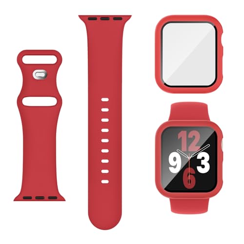 Image of Adorique 3-in-1 Compatible for Apple Watch Band 40mm 41mm 42mm 44mm 45mm 46mm, Soft Silicone Sport Strap for iWatch Series SE 10 9 8 7 6 5 4 3