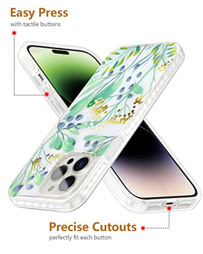 Scorpify Iphone 14 Pro Case For Summer Meadow Floral Design, Cute Clear Flower Slim Phone Cover For Women Girls, With Tempered Glass Screen Protector+Camera Lens Protector, Stylish Spring Gift #TOP6