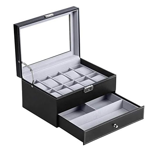 BASTUO Watch Box for Men 10 Watch Display Organizer with PU Leather Jewelry Display Case with Key&Lock,Black