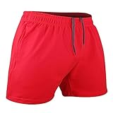 Muscle Alive Mens Workout Shorts Gym with 5' Inseam for Fitness Bodybuilding Clothing Red Color Size M