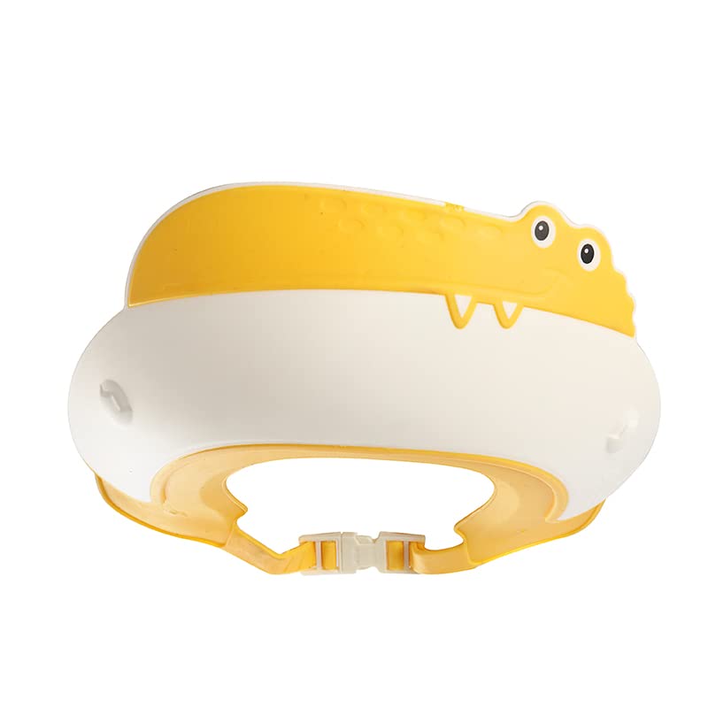 Baby Shower Cap Shield, Shower Cap for Kids, Visor Hat for Eye and Ear Protection for 0-9 Years Old Children,Cute Dinosaur/Crocodile/Hippo shape Makes the Baby Bath More Fun (Crocodile, Yellow)