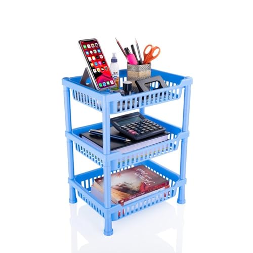 Sulfar Plastic 3-In-1 Compact Kitchen Organizer | Combines Dish Rack, Drainer, And Washing Basket | Space-Saving Design, Ideal For Small Kitchens | Bright Blue