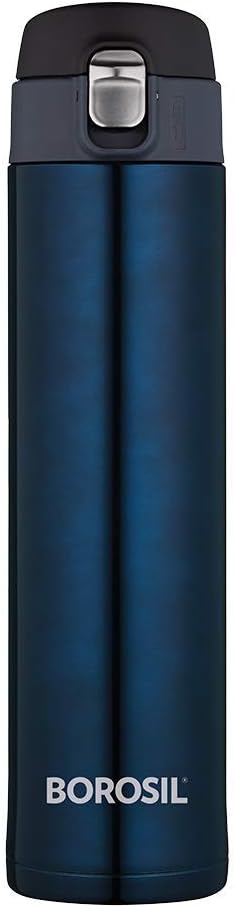 Borosil Hydra Nova 500 ml Stainless Steel Water Bottle | Double Wall Vacuum Insulated Flask | 16 Hours Hot and 18 Hours Cold | Bottle for Office, Gym, School, College | 1 Year Warranty | Blue