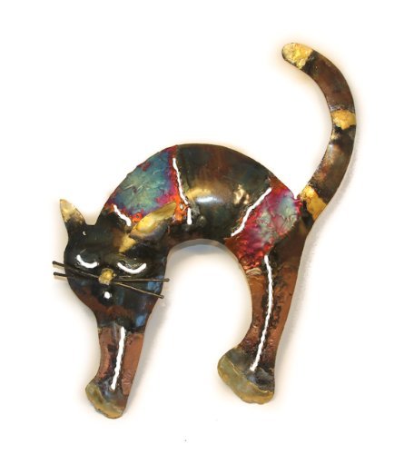 Tumia LAC – Gatto Arcuato In Metallo Riciclato Da Parete, 18x25 Cm, Fatto A Mano, Colori Iridescenti Unici