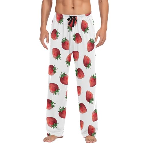 Pantalon de pyjama pour homme fraise vêtement de nuit ample à poches taille S M L XL XXL