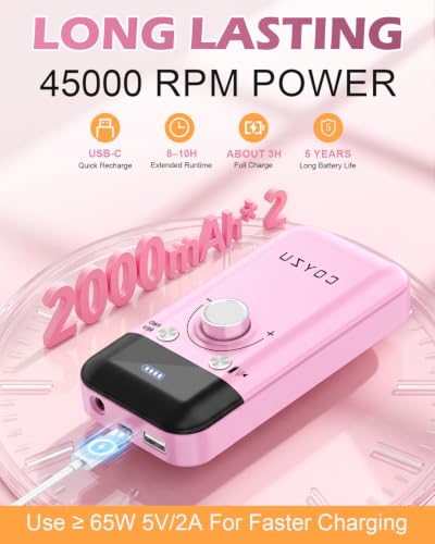 COYZU Nail Drill Professional 45000RPM Rechargeable Electric Nail File - image 6