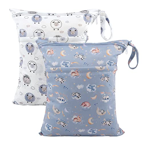 Image of ALVA ALVABABY 2pcs Cloth Diaper Wet Dry Bags Waterproof Reusable with Two Zippered Pockets Travel Beach Pool Daycare Soiled Baby Items Yoga Gym Bag for Swimsuits or Wet Clothes LZD2122
