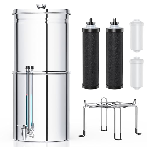 Upgrade Stainless Steel Gravity-Fed Countertop Water Filter System 6-Stage Ultra Filtration 2.25 Gallon