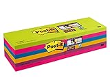 Post-it Super Sticky Notes 655-12SSUC 12 Blöcke á 90, Rainbow Collection (neongrün, ultrapink, -blau, -gelb, pflaumenlila), 127 x 76 mm, PEFC zertifiziert